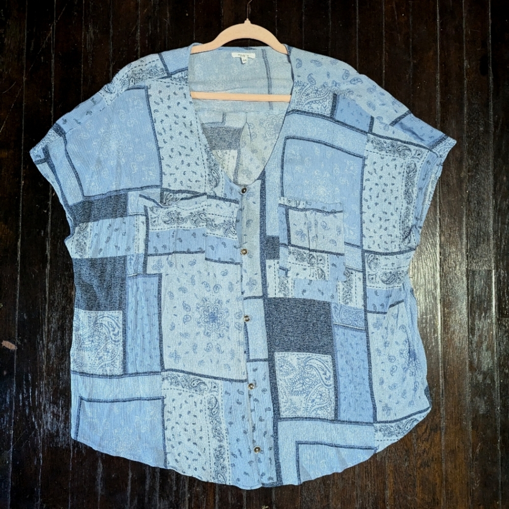 Maurices Paisley Patchwork Button Down Short Slee… - image 3